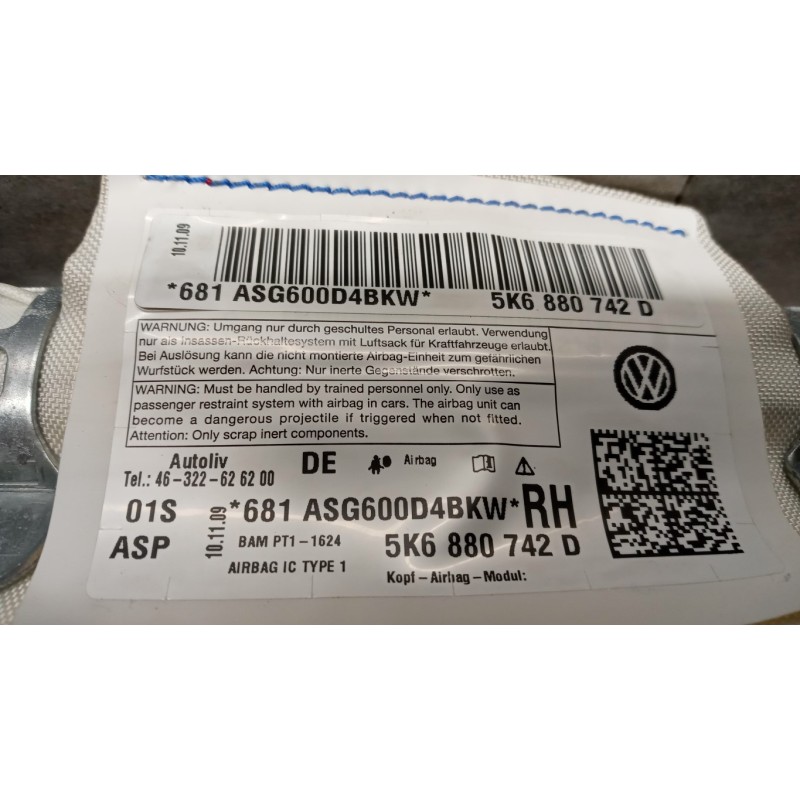 VOLKSWAGEN RIGHT ROOF AIR BAG VOLKSWAGEN Golf 6 2008>2012 used