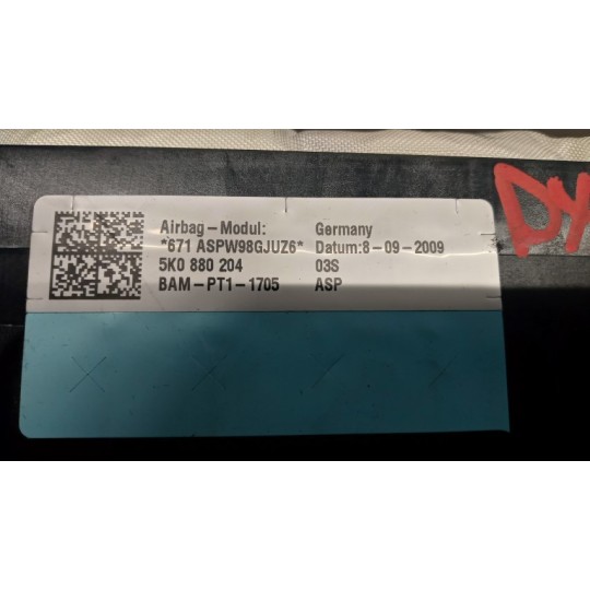 KIT AIR BAG VOLKSWAGEN Golf 6 2008>2012 usato