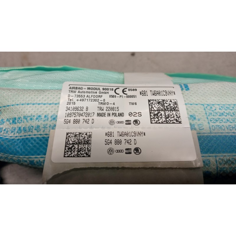 VOLKSWAGEN AIR BAG TETTO DESTRO VOLKSWAGEN Golf 7 2012>2016 usato