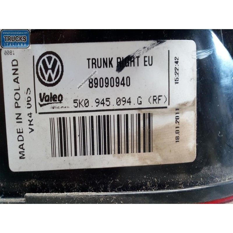 VOLKSWAGEN RIGHT REAR LIGHT ON BACK  VOLKSWAGEN Golf 6 2008>2012 used