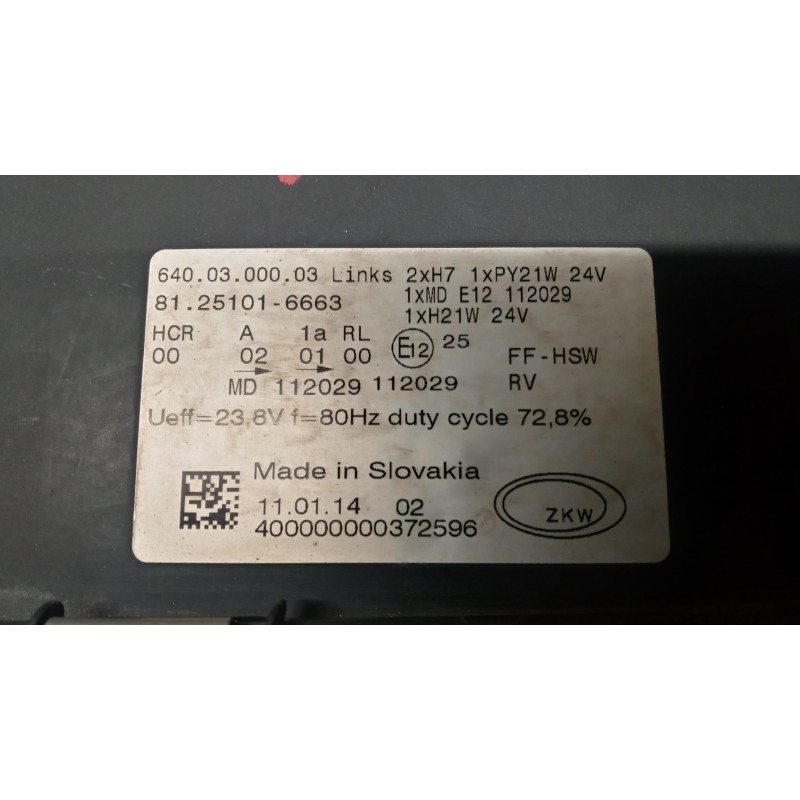 MAN FRONT LEFT FLASHLIGHT  MAN TGX  used