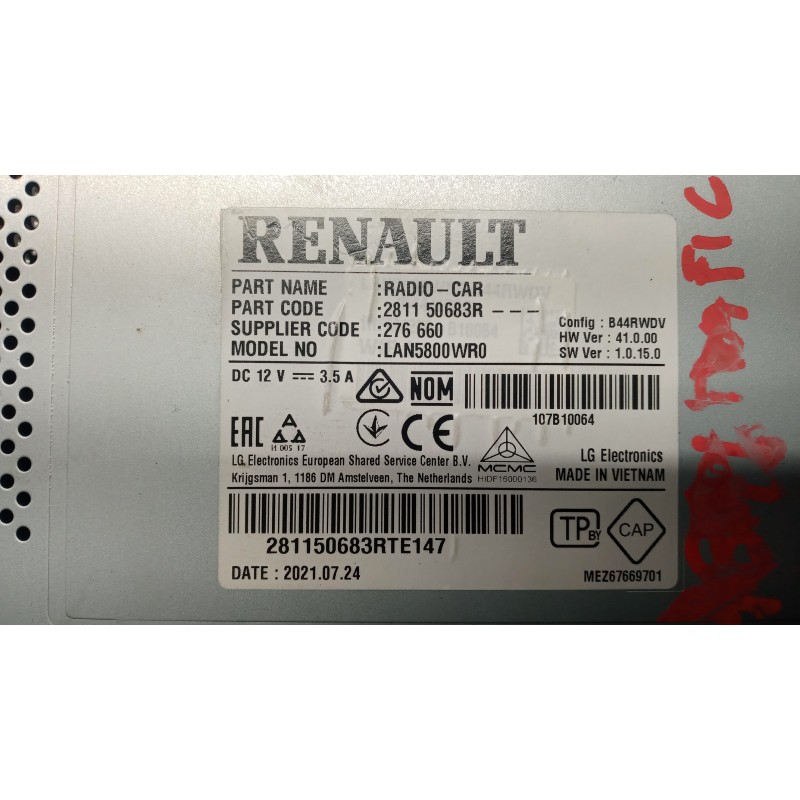 RENAULT van CAR RADIO RENAULT van Trafic 2019>2021 used