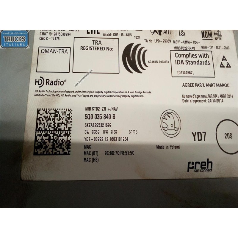 SKODA AUTORADIO SKODA Fabia 2014> (NJ) usato