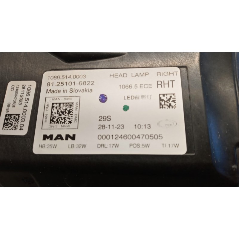 MAN RIGHT HEADLIGHT LED LAMP  MAN TGX euro 6 used