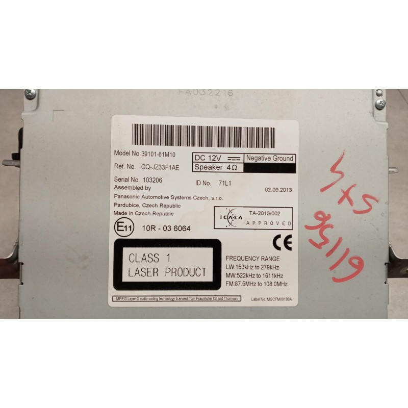 SUZUKI CAR RADIO SUZUKI SX4 2013> used