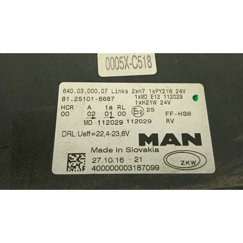 MAN FRONT LEFT FLASHLIGHT  MAN TGX euro 6 used