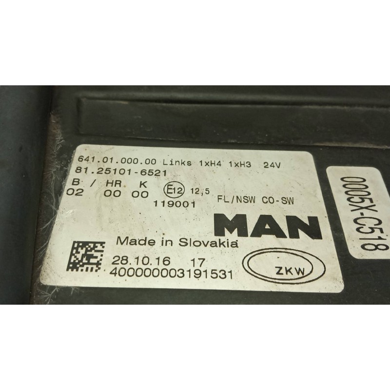 MAN LEFT FOG LIGHT LAMP MAN TGX euro 6 used