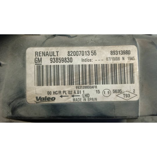 RIGHT HEADLIGHT OPEL van Vivaro A 2006>2014 used