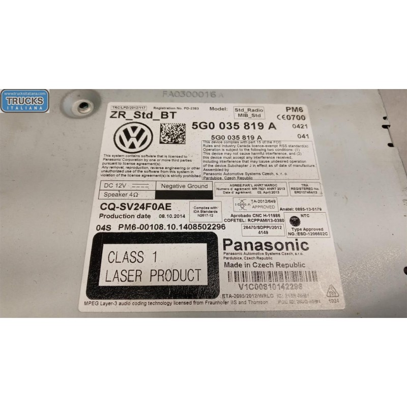 VOLKSWAGEN CAR RADIO VOLKSWAGEN Golf 7 2012>2016 used