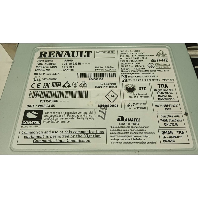 RENAULT AUTORADIO RENAULT Scenic 2016> usato