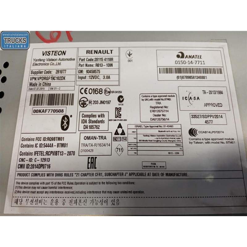 RENAULT van CAR RADIO RENAULT van Trafic 2014>2019 used