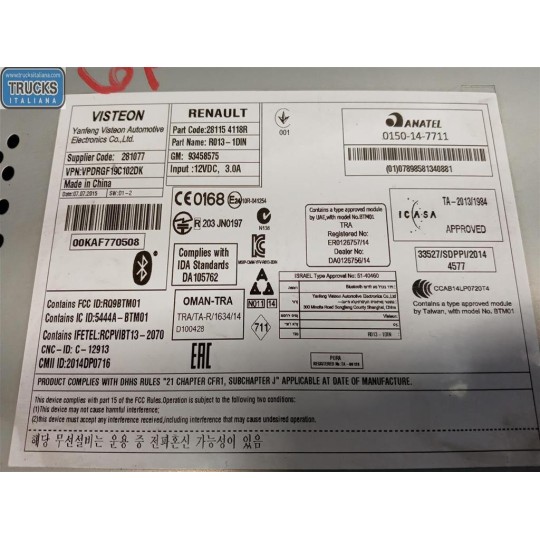 CAR RADIO RENAULT van Trafic 2014>2019 used