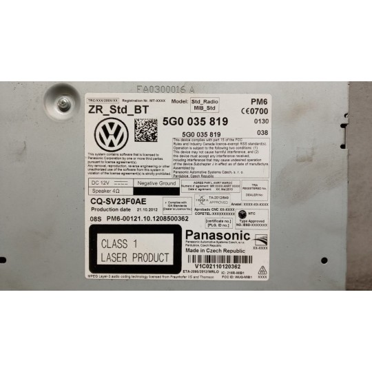 CAR RADIO VOLKSWAGEN Golf 7 2012>2016 used